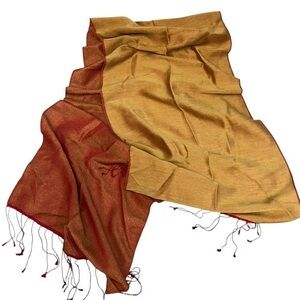 NEPAL silky 2-tone 100% pashmina handmade scarf, gold & red